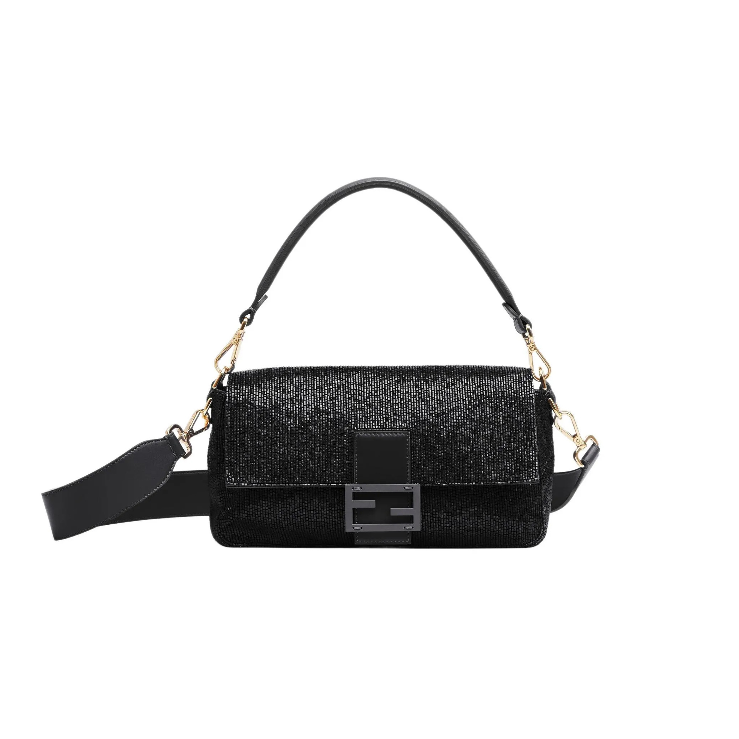 F**di beaded baguette black shoulder bag 8br600am2lf0kur (27*15*6cm)